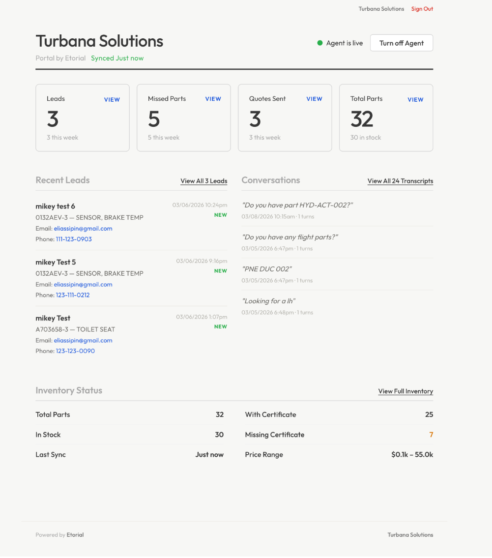 Turbana Solutions sales dashboard