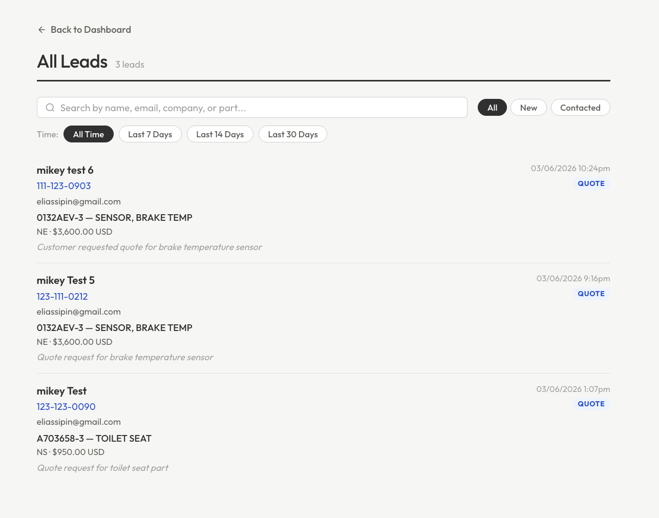 Turbana lead capture interface