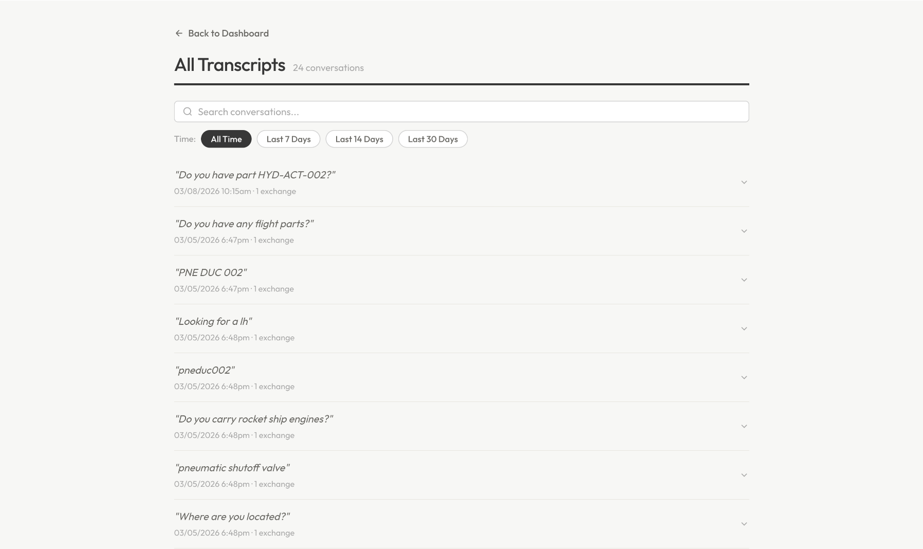 Turbana conversation transcripts view